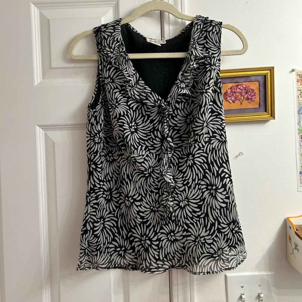 Y2k fairy silk black white tank blouse- size medium from New York City design Co